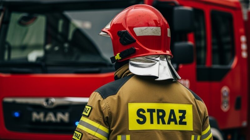 Strażacy uwalniają jelenia uwięzionego w siatce w Mysłowicach