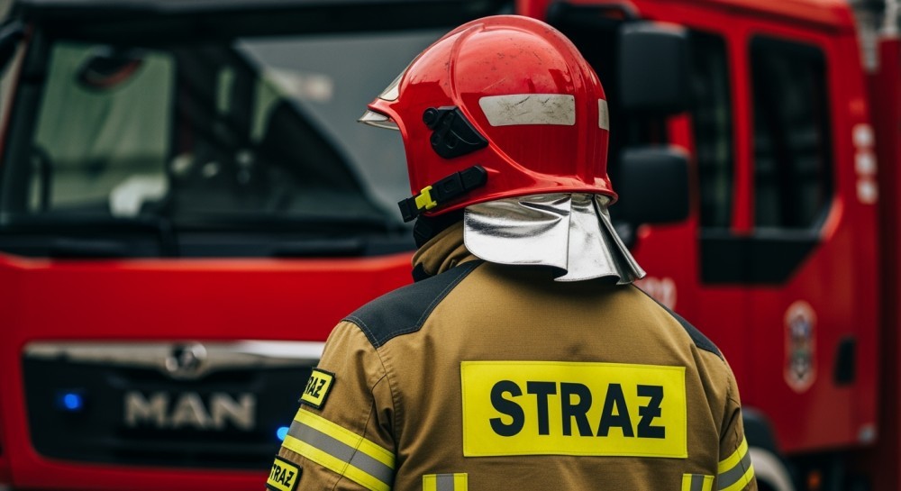 Strażacy uwalniają jelenia uwięzionego w siatce w Mysłowicach